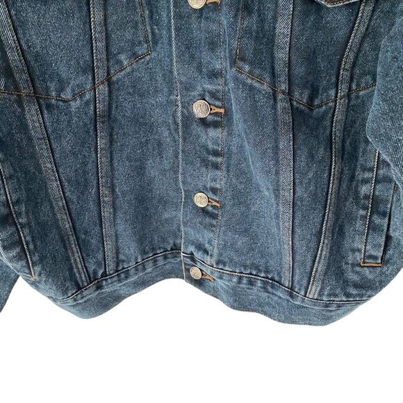 Anchor Blue Vintage Global Workwear Mens Denim Jean Leather Jacket size medium - Picture 3 of 9